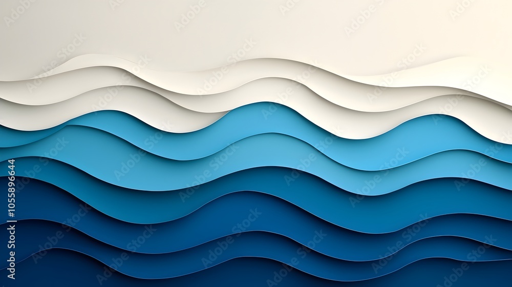 Leinwandbilder mesmerizing 3d paper cut ocean waves with layered gradient blends of blue and white hues for a dynam