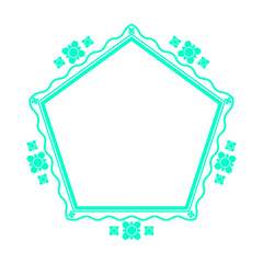 green wave line pentagon frame and flower