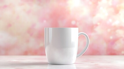 Transparent mug mockup with a blank space for text, set against a soft pastel background