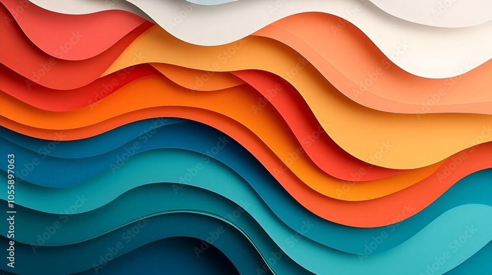 Poster Striking modern 3D paper cut abstract shapes with dynamic layered colors and textures creating a bold and visually captivating digital artwork