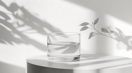 Clear water glass mockup on a white background, with a blank label area for branding
