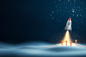 Obraz premium Rocket with goal markers on its path to a star, symbolizing ambitious vision and stepwise goals