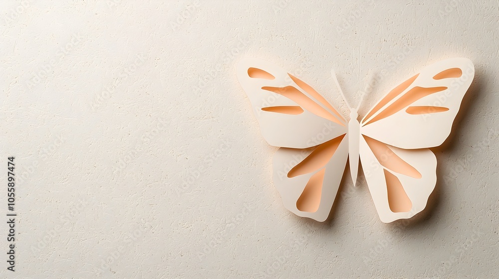 Fototapete Elegant 3D paper cut butterfly with delicate wings casting soft shadows on a textured background  Minimalist modern and artful design