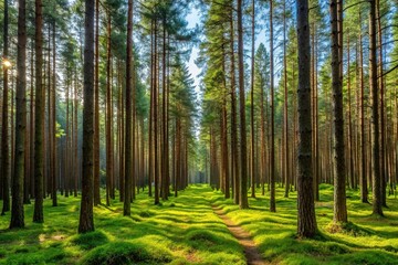 Natural coniferous forest landscape reserve in Bialowieza