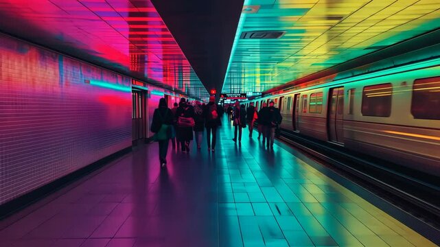 Heatmap of a subway system, with vibrant colors highlighting the busiest stations and cooler tones in the less frequented stops. . Video