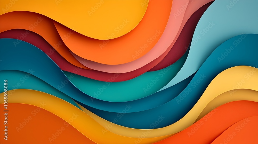 Poster vibrant circular paper cut waves depicting dynamic motion and energy minimalist 3d rendered digital 