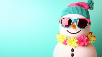 Obraz premium Fun Snowman with Sunglasses and Hawaiian Flowers