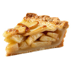 A Slice of delicious homemade apple pie on transparent background