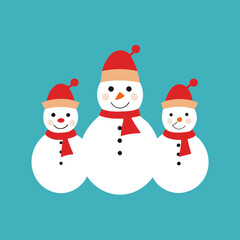 Adorable Snowman Family in Santa Hats and Scarves - Cute Winter Holiday Illustration