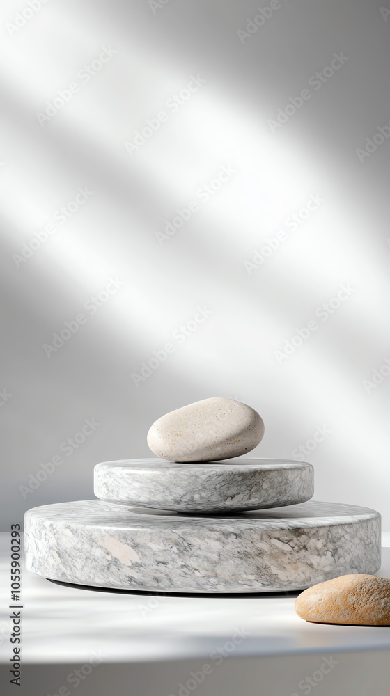 Poster elegant abstract marble podium displaying unique shapes and textures in soft light
