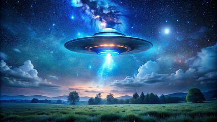 Mysterious Blue Alien UFO in a Starry Night Sky - Captivating Sci-Fi Imagery