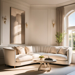 Fototapeta premium house beautiful design interior creative stylish living room in contemporary natural white and beige colour scheme home interior design. modern living room.