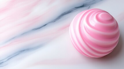 Obraz premium Swirled pink and white sphere on a marble surface creates a soothing aesthetic, AI