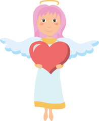 Obraz premium Cute Angel Holding Heart vector illustration