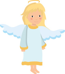 Cute Angel with Wings and Halo vector illustration