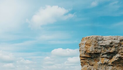 Fototapeta premium Person standing on a cliff, overlooking a vast landscape under a blue sky.