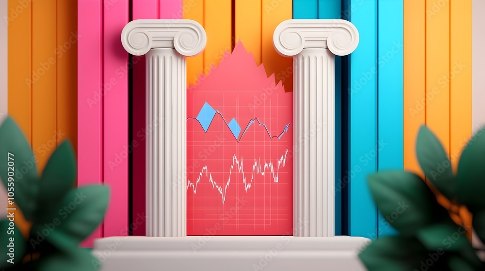 Poster thriving 3d illustrated financial data visualization with market charts currency diagrams and exchan