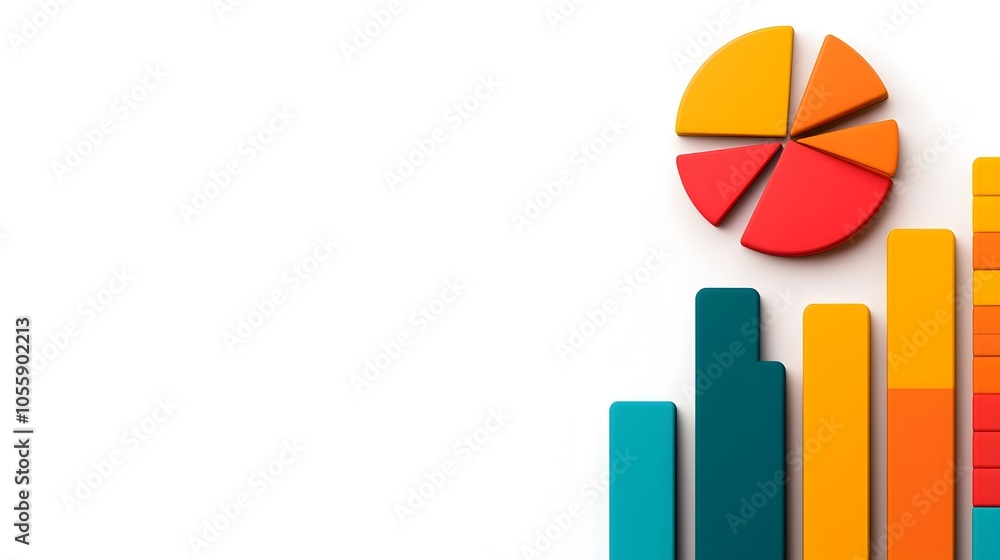 Poster Colorful and dynamic 3D graphs pie charts and other data visualization elements presented in a sleek scientific infographic style  Featuring playful shadows subtle highlights and a clean
