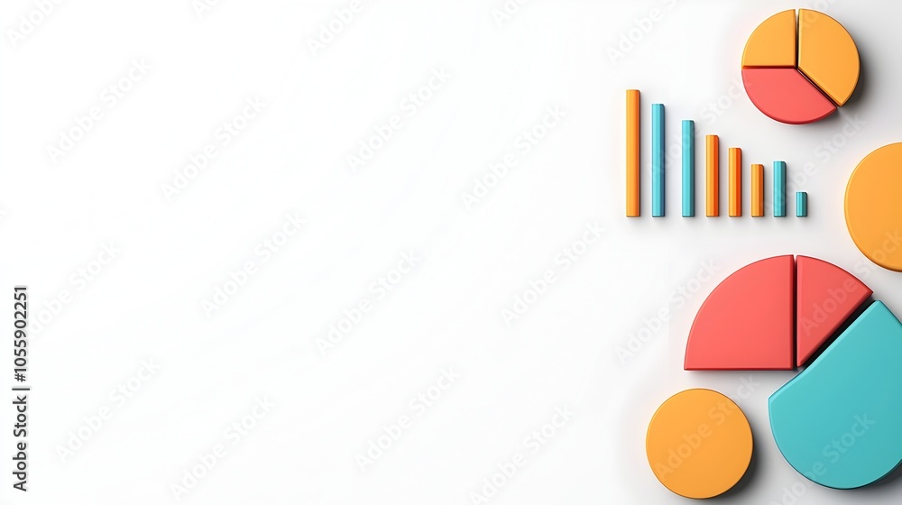 Poster Colorful and dynamic 3D data visualization with graphs pie charts and infographic elements on a clean high contrast white background  Sleek scientific aesthetic perfect for corporate presentations