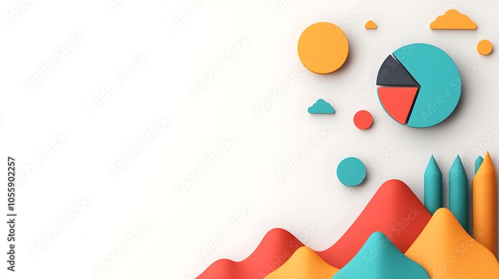 Aufkleber Sleek and Dynamic 3D Data Visualization with Vibrant Colorful Graphs Pie Charts and Subtle Highlights on a Stark White Background