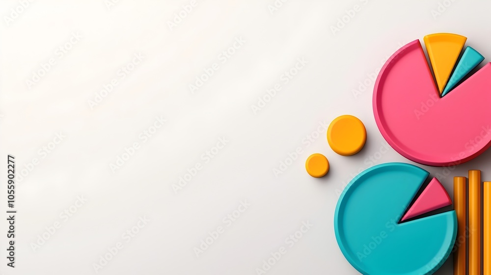 Poster Colorful and dynamic 3D graphs pie charts and data visualization elements in a modern sleek infographic style with playful shadows and subtle highlights  Clean