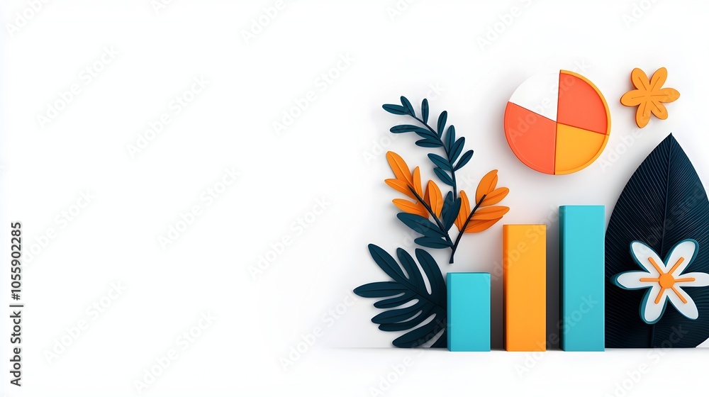 Aufkleber Vibrant and Dynamic 3D Data Visualizations Showcasing Captivating Information Design   Playful Pie Charts Bar Graphs and Charts in Vivid Colors on a Stark White Background with Dramatic Shadows