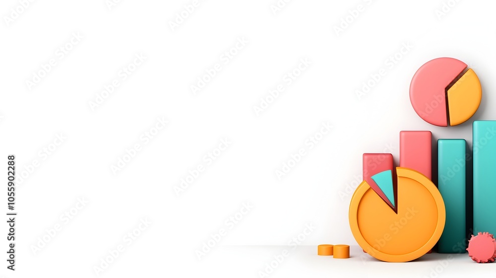 Aufkleber Vibrant 3D charts graphs and pie charts in a vivid color palette against a stark white background with dramatic shadows presenting dynamic data analytical information design and a clean