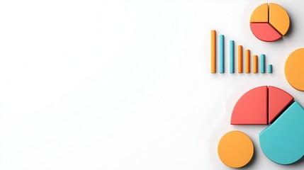 Colorful and dynamic 3D data visualization with graphs pie charts and infographic elements on a clean high contrast white background  Sleek scientific aesthetic perfect for corporate presentations