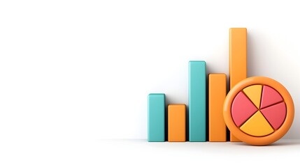 Stunning 3D charts graphs and data visualizations in a vivid color palette showcasing dynamic high tech analytics and clean precise information design for corporate presentations and digital content