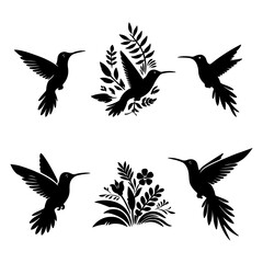 Hummingbirds Silhouette Set  Vector Art illustration with a white background