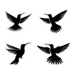 Hummingbirds Silhouette Set  Vector Art illustration with a white background
