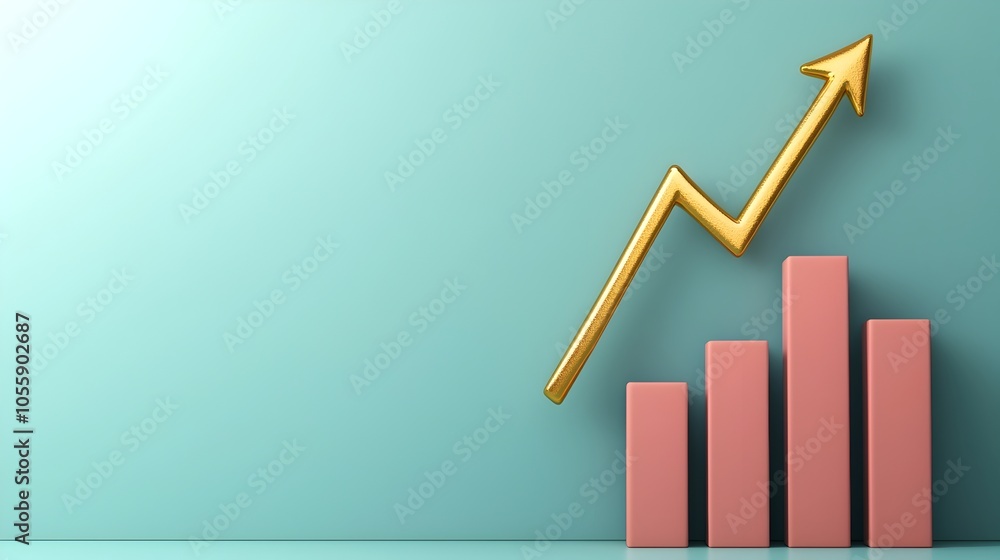Aufkleber digitally rendered 3d banking and finance background with a profit chart graph and upward pointing g