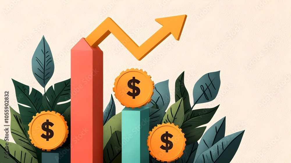Poster prosperous financial business growth with 3d graph and currency trade symbols representing profit an