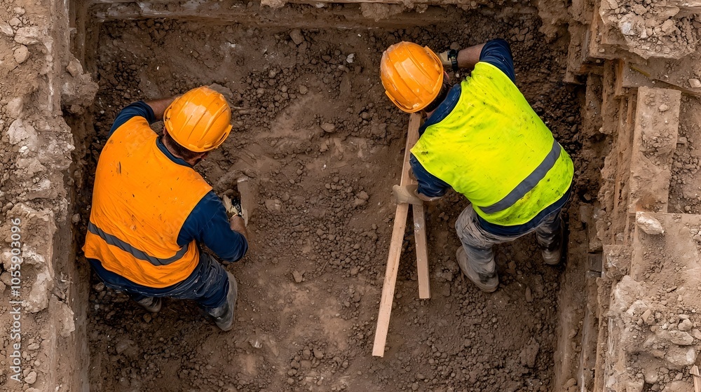 Poster Aerial view of a modern construction site that is implementing circular economy practices