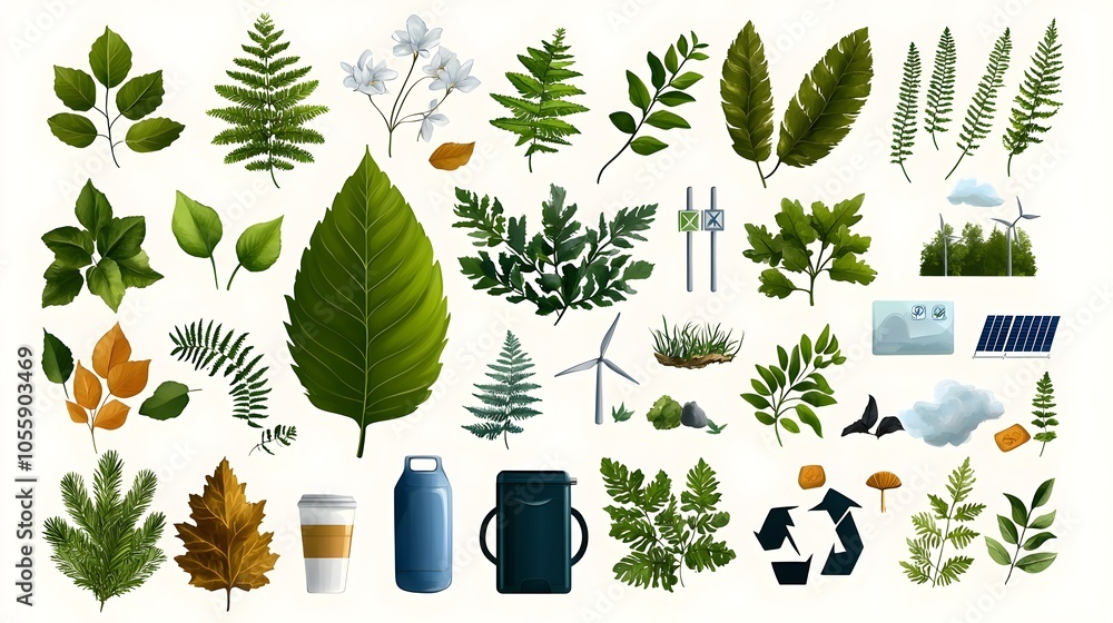 Aufkleber ecology icon collection featuring organic leaf and plant motifs renewable energy symbols such as sol