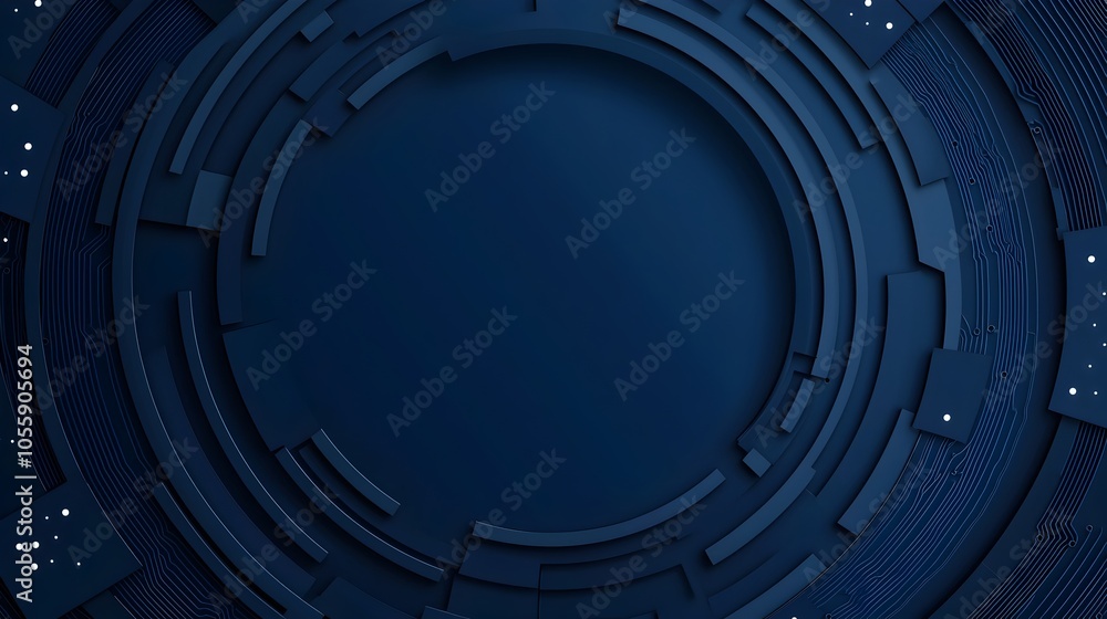 Poster Sleek and minimalist navy gradient background featuring an abstract digital motherboard design with intricate circuit lines dots and symbols representing intelligence connectivity