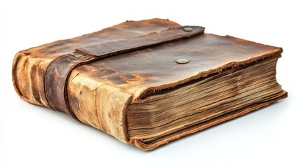Rustic Leather Bound Notebook on White Background