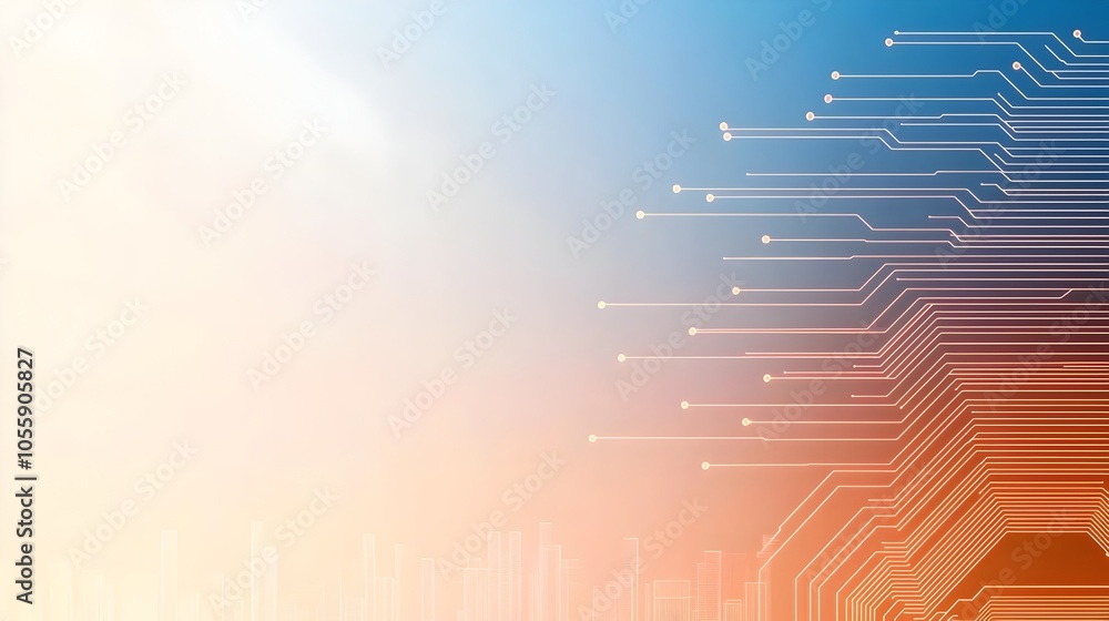 Poster Futuristic digital circuit board with connected lines and dots on a blue technology background representing the innovation and advancement of intelligence and modern computer science