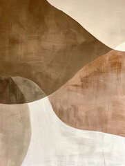 minimalist abstract painting with large curved surface in brown, beige and white colours.