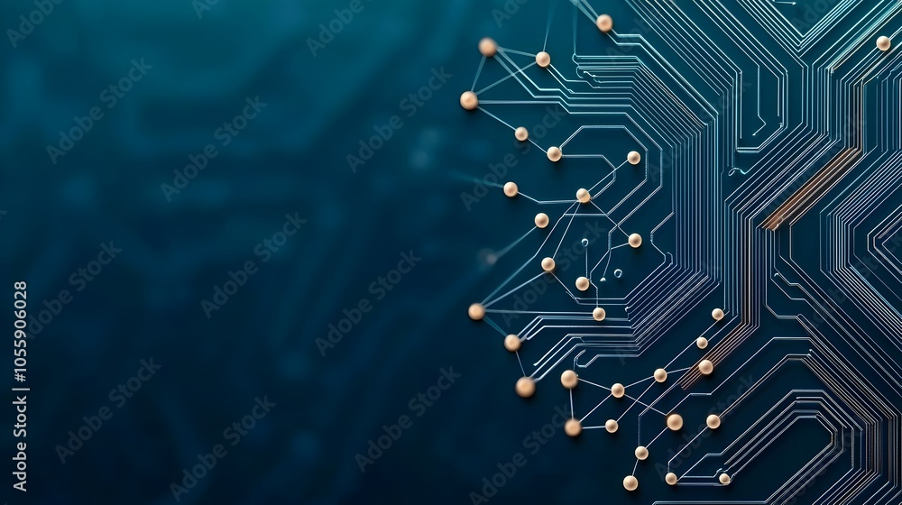 Aufkleber Futuristic digital circuit board featuring abstract connected lines and dots in a blue background depicting a high tech and innovative concept for intelligence and advanced technology