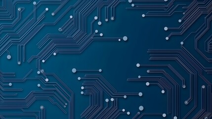 Futuristic digital circuit board with abstract connected lines and dots on a blue background representing a concept for intelligence technology and modern science