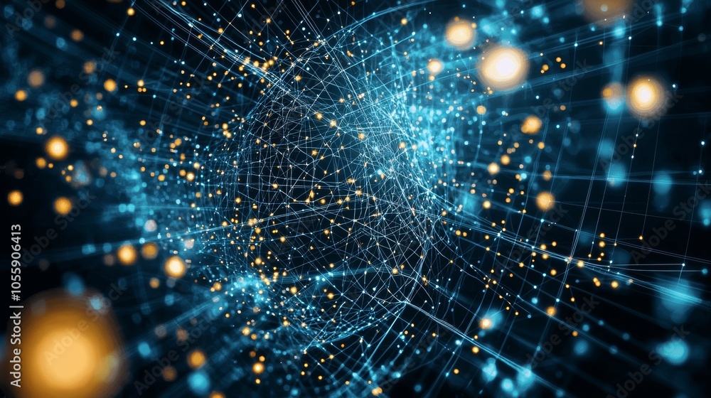 Poster abstract network of glowing lines and nodes in cyberspace
