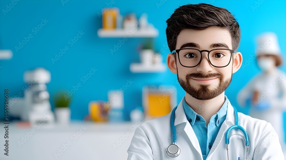 Poster Avatar engineer icon in a split complementary color scheme with a 3D render and a flat design representing the technology engineering and professional themes