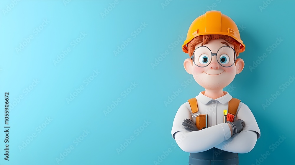 Poster avatar profession icon depicting an engineer in a flat design style with a split complementary color