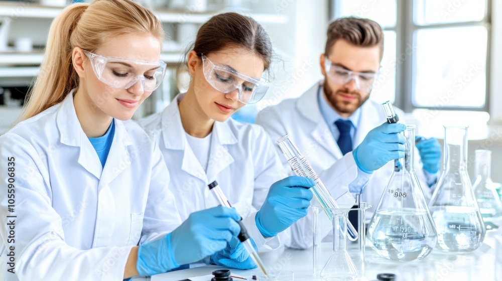 Poster scientists working in a modern laboratory setting