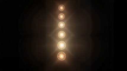 Glowing chakra energy points aligned vertically in darkness