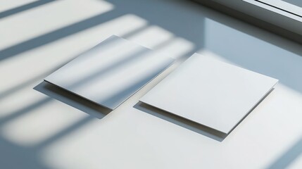 Two Blank White Papers in Sunlight with Shadow Patterns