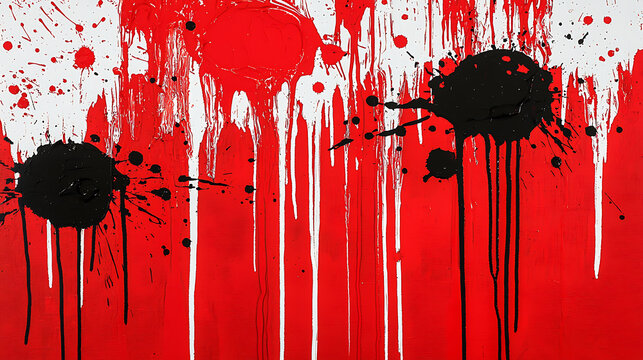 Abstract red and black paint splatter artwork