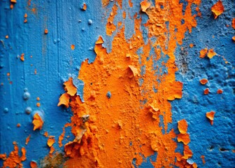 Fototapeta premium Orange Paint Splash on Blue Wall - Abstract Urban Art Photography