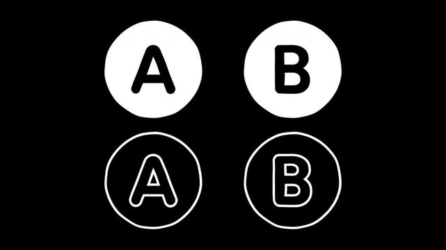 A-J letters in circle isolated character animated on transparent background. White alphabet upper case letter element motion graphic with alpha channel.